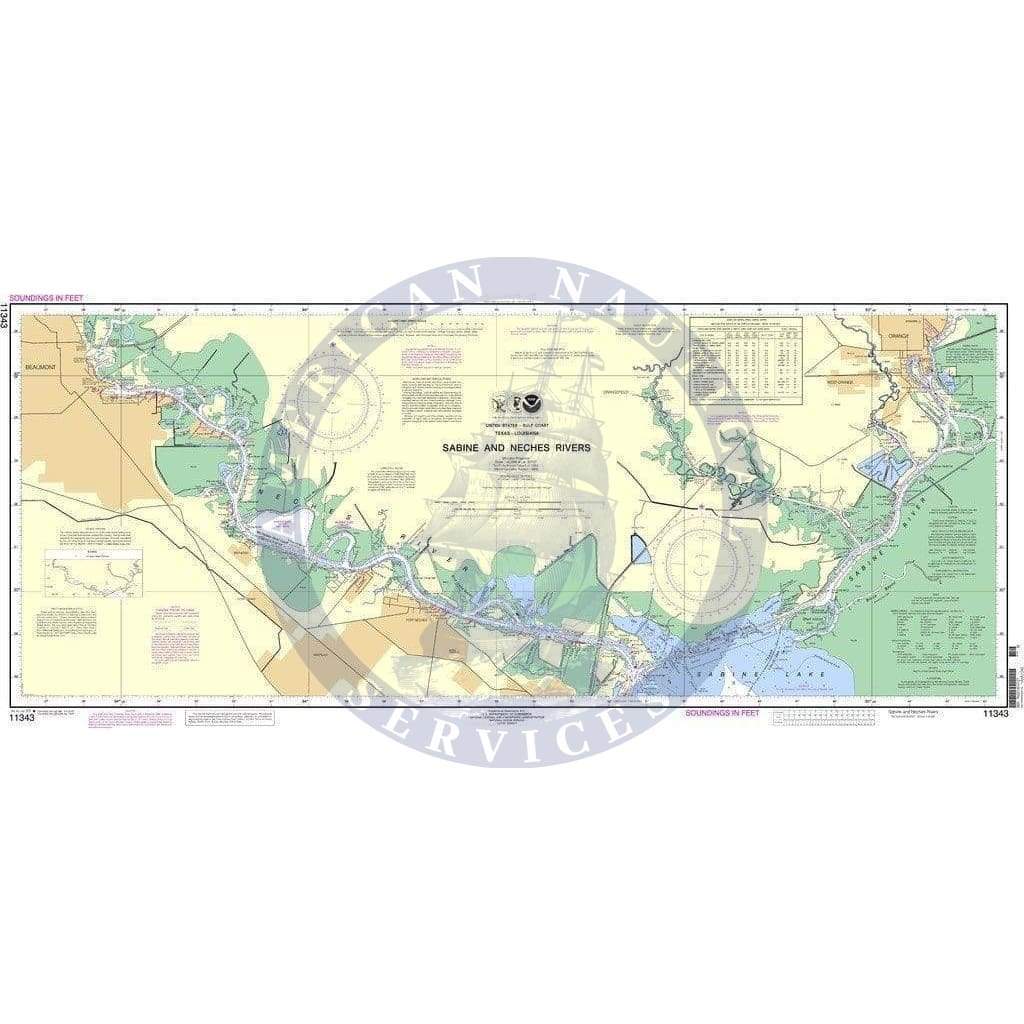 NOAA Chart 11343: Sabine & Neches Rivers - Amnautical