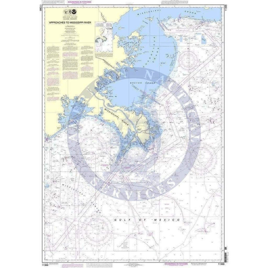 NOAA Nautical Chart 11366: Approaches to Mississippi River - Amnautical
