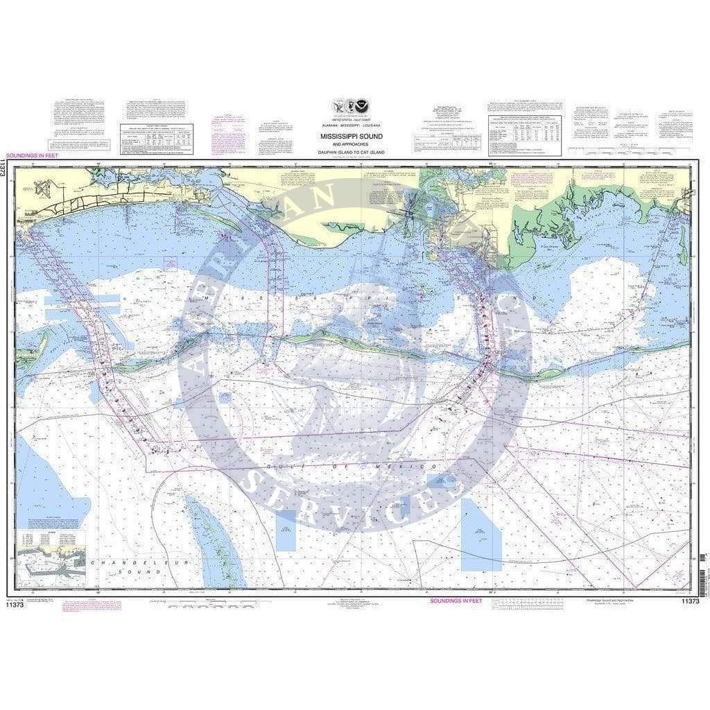 NOAA Nautical Chart 11373: Mississippi Sound and approaches Dauphin Island to Cat Island