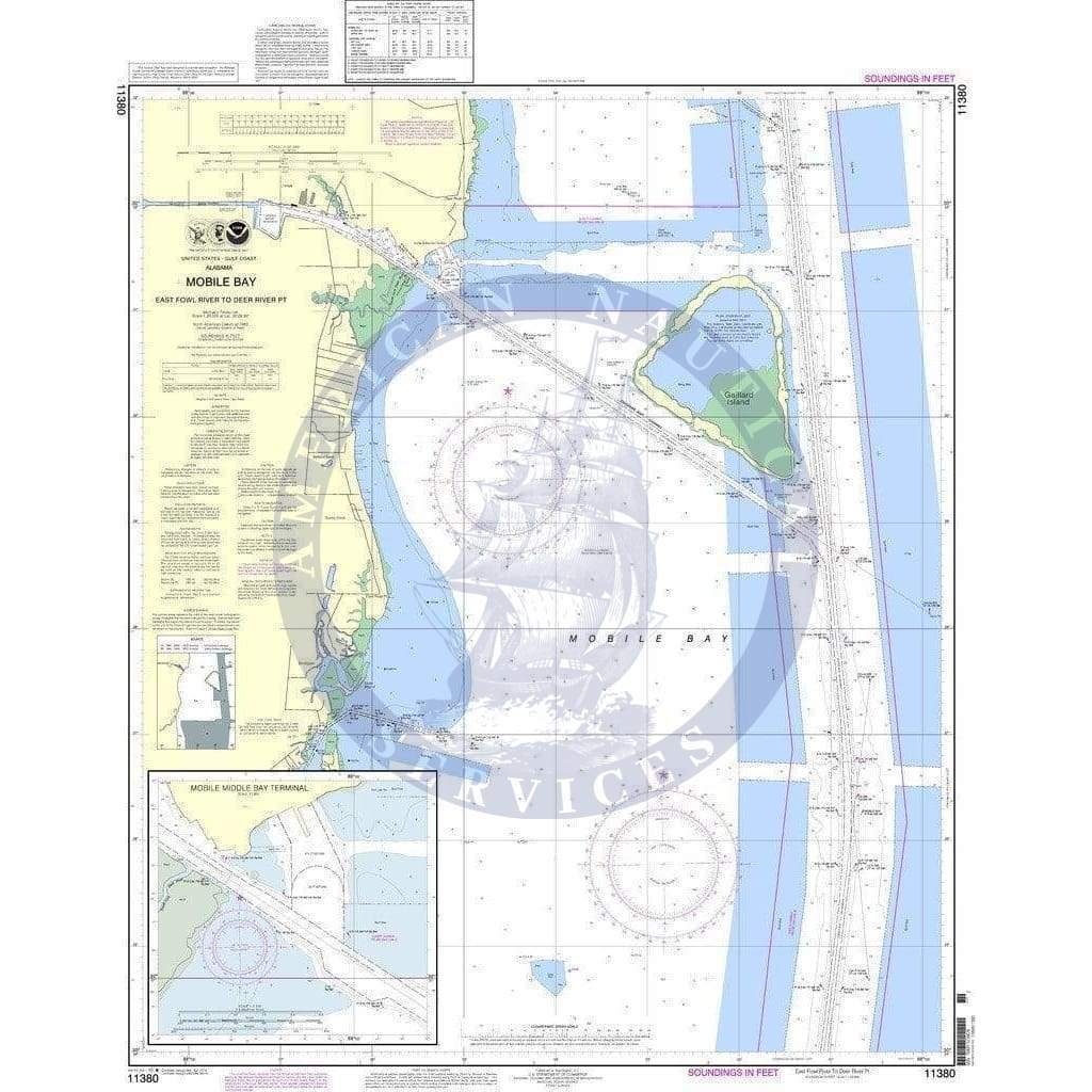 NOAA Nautical Chart 11380: Mobile Bay East Fowl River to Deer River Pt; Mobile Middle Bay Terminal
