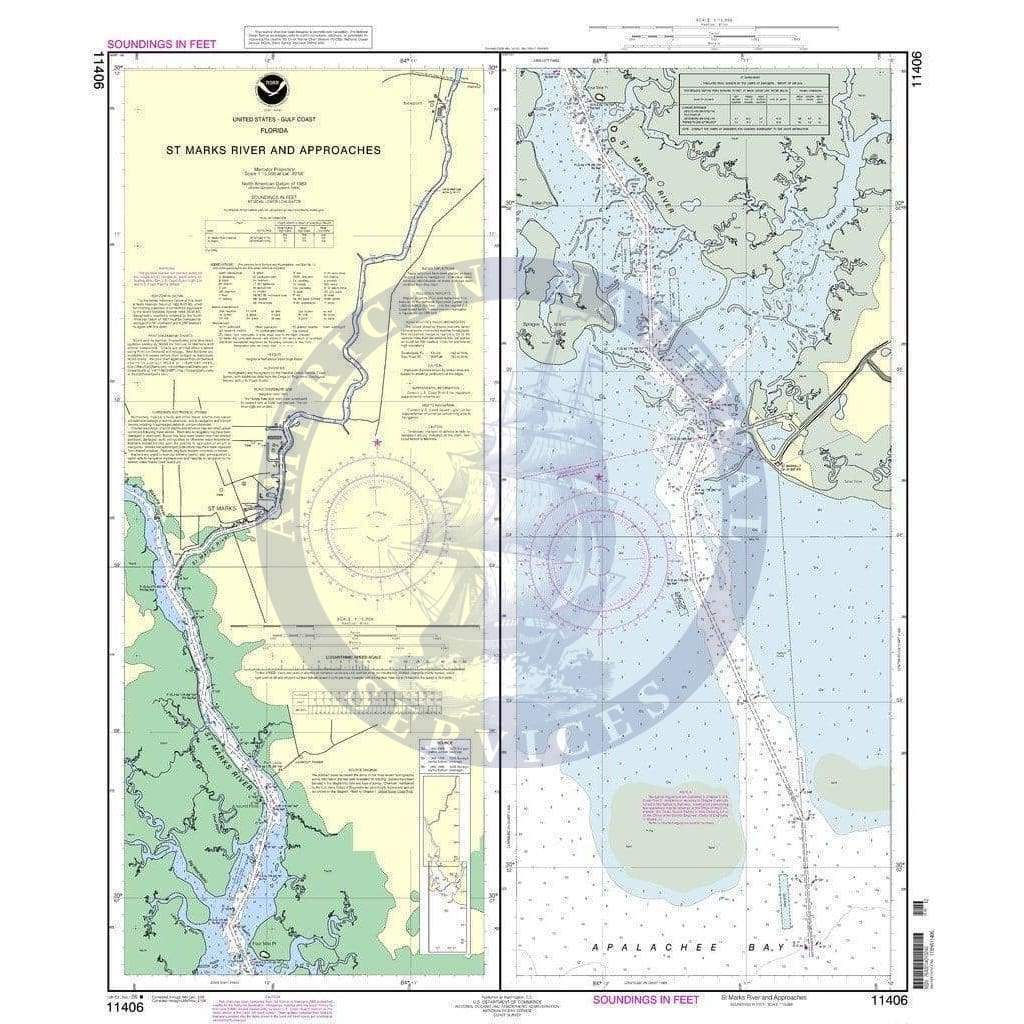 NOAA Nautical Chart 11406 St. Marks River and approaches Amnautical