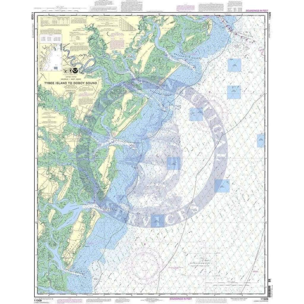NOAA Nautical Chart 11509 Map of Tybee Island to Doboy Sound Amnautical
