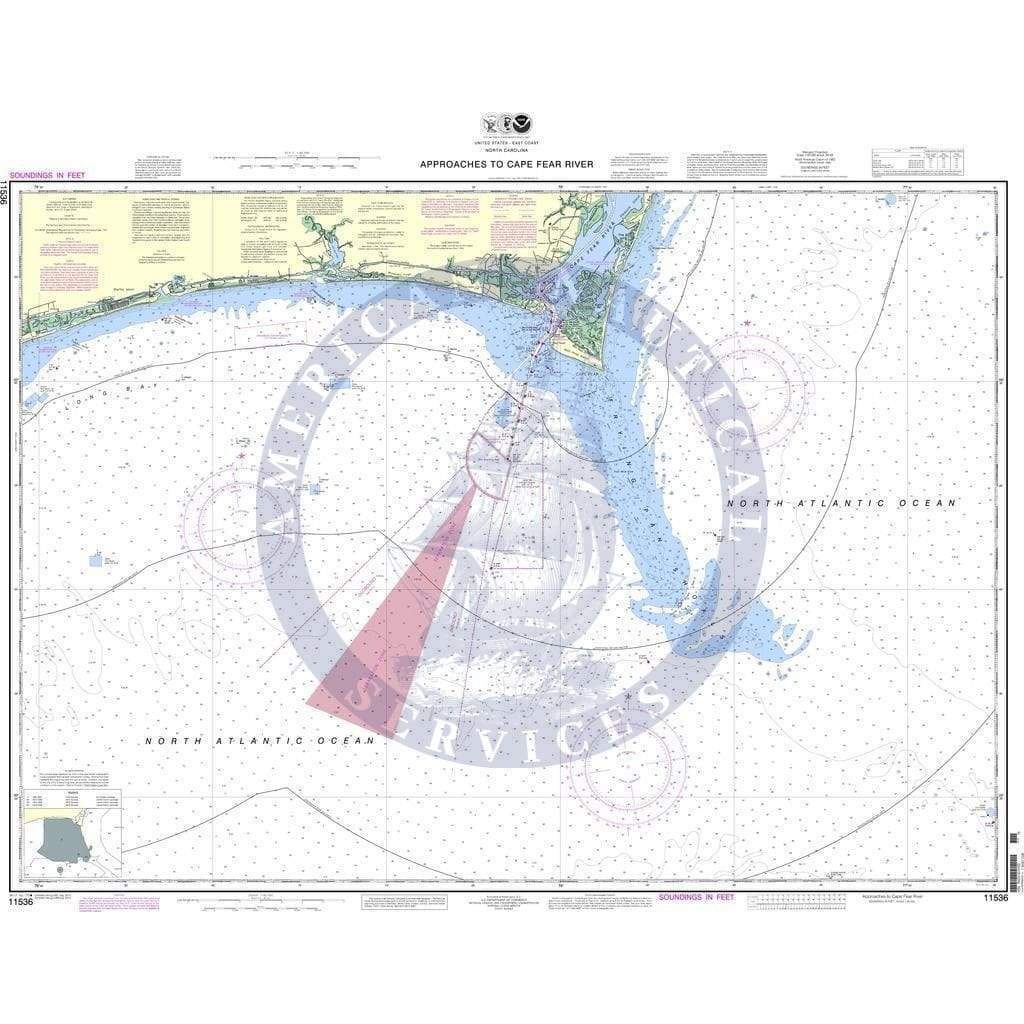 NOAA Nautical Chart 11536 Approaches to Cape Fear River Amnautical
