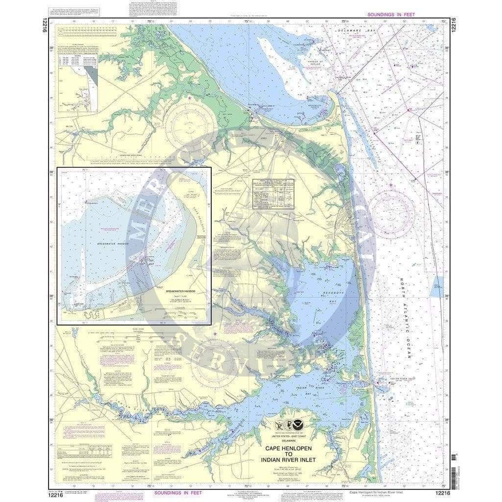 NOAA Nautical Chart 12216: Cape Henlopen to Indian River Inlet; Breakw ...