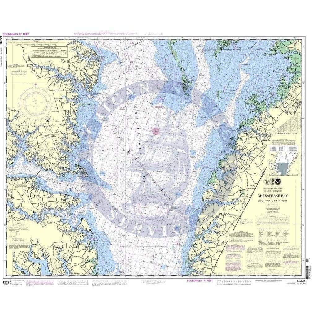 National Oceanic and Atmospheric Administration Chart Paper NOAA Nautical Chart 12225: Chesapeake Bay Wolf Trap to Smith Point