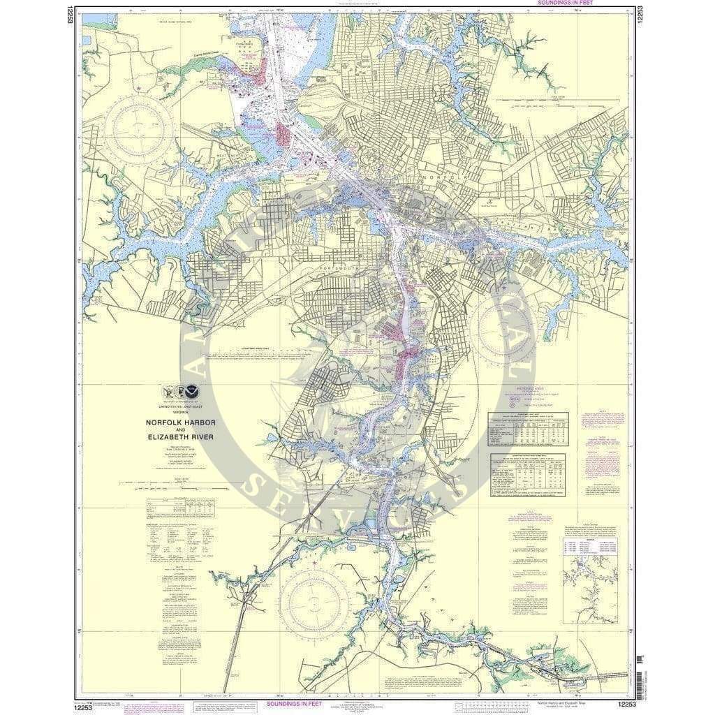 NOAA Nautical Chart 12253 Norfolk Harbor and Elizabeth River Amnautical