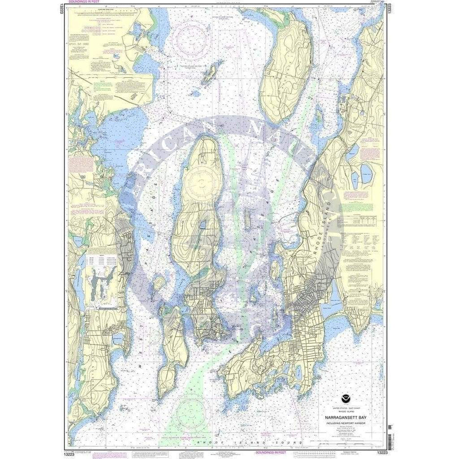 NOAA Nautical Chart 13223 Narragansett Bay, Including Newport Harbor