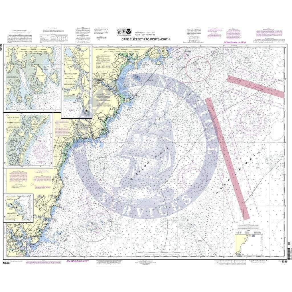 NOAA Nautical Chart 13286: Cape Elizabeth to Portsmouth; Cape Porpoise Harbor; Wells Harbor; Kennebunk River; Perkins Cove