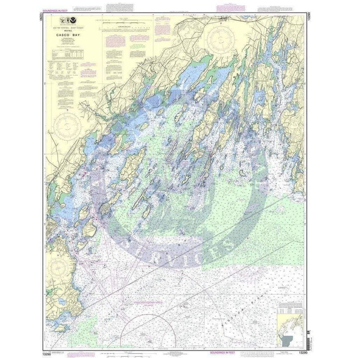 NOAA Casco Bay Chart 13290 Map of Casco Bay Amnautical