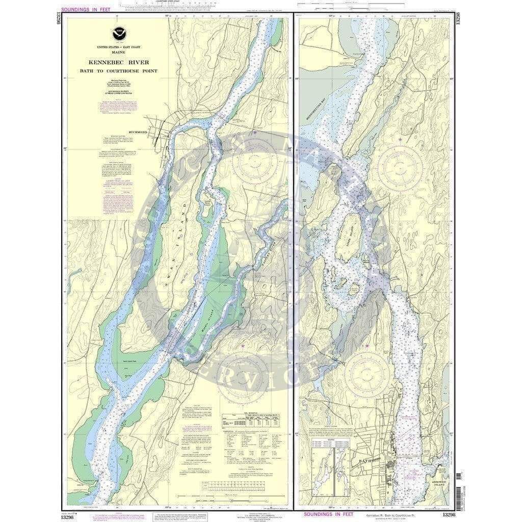 NOAA Nautical Chart 13298: Kennebec River Bath to Courthouse Point
