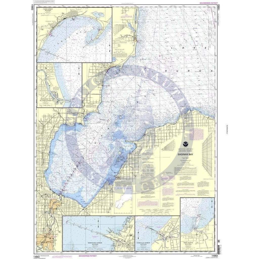 NOAA Nautical Chart 14863: Saginaw Bay;Port Austin Harbor;Caseville Harbor;Entrance to Au Sable River;Sebewaing Harbor;Tawas Harbor