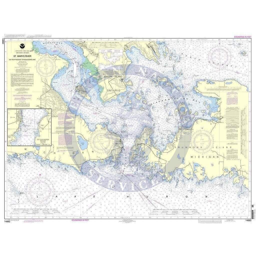 NOAA Nautical Chart 14882: St. Mars River - Detour Passage to Munuscong Lake;Det