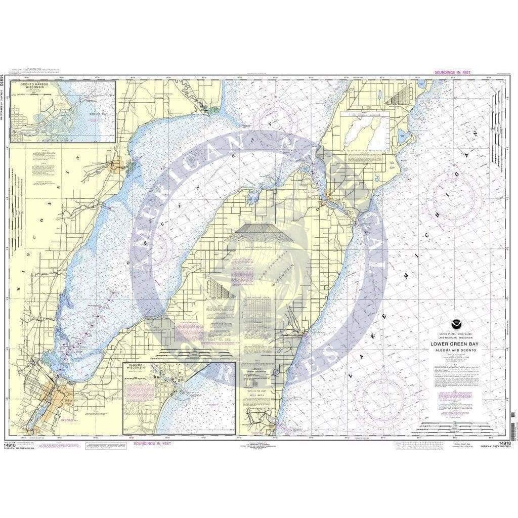 NOAA Nautical Chart 14910: Lower Green Bay;Oconto Harbor;Algoma