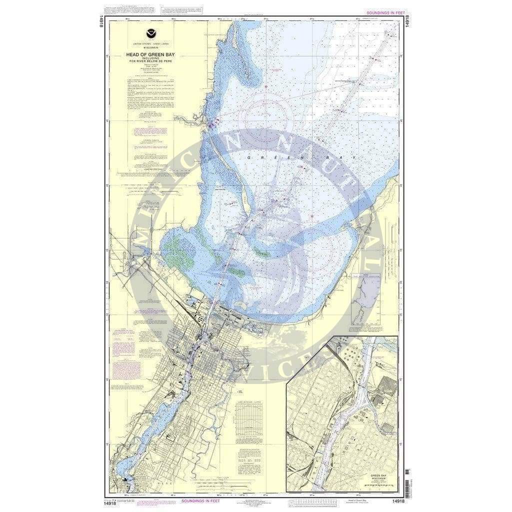NOAA Nautical Chart 14918: Head of Green Bay, including Fox River below De Pere;Green Bay