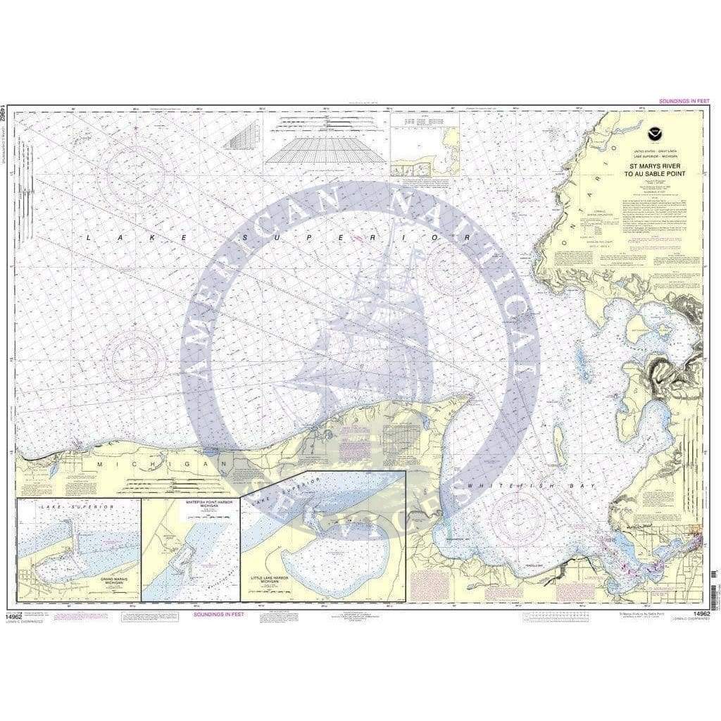 NOAA Nautical Chart 14962: St. Marys River to Au Sable Point;Whitefish Point;Little Lake Harbors;Grand Marais Harbor