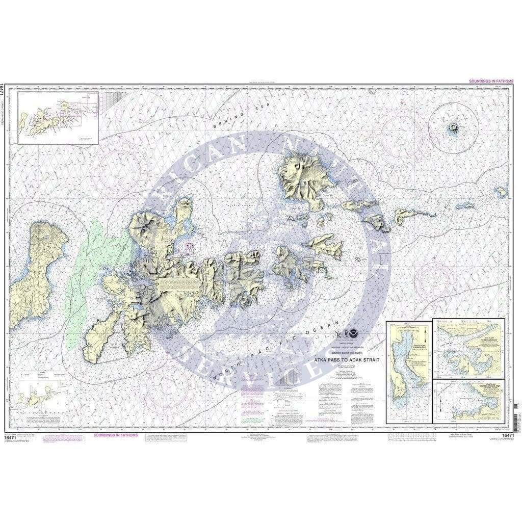 NOAA Nautical Chart 16471: Atka Pass to Adak Strait;Three Arm Bay, Adak Island;Kanaga Bay, Kanaga Island;Chapel Roads and Chapel Cove, Adak Island