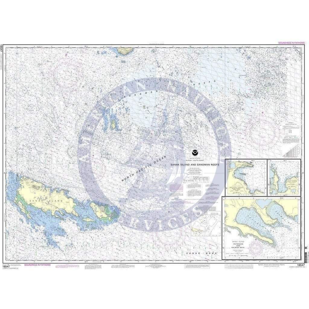 NOAA Nautical Chart 16547: Sanak Island and Sandman Reefs;Northeast Harbor;Peterson and Salmon Bays;Sanak Harbor