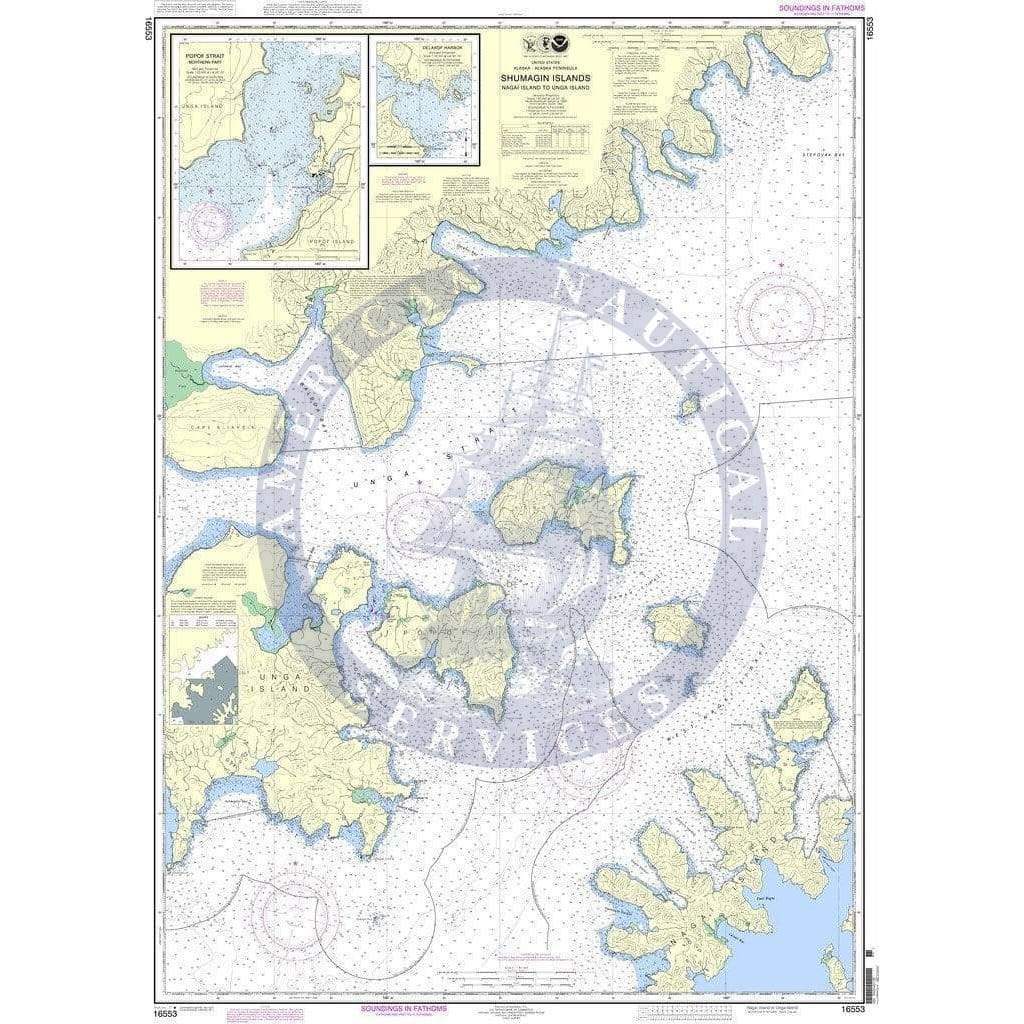 NOAA Nautical Chart 16553: Shumagin Islands-Nagai I. to Unga I.;Delarof Harbor;Popof Strait, northern part