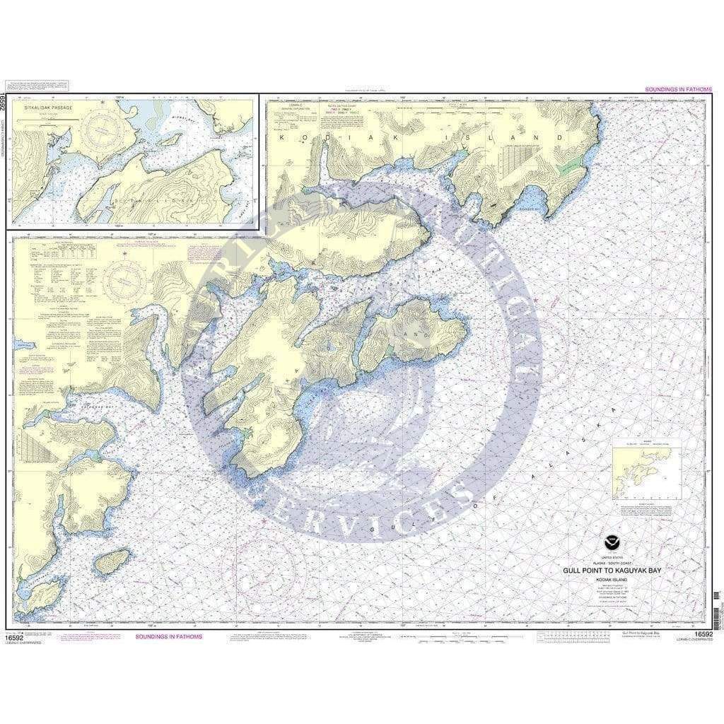 NOAA Nautical Chart 16592: Kodiak Island Gull Point to Kaguyak Bay;Sitkalidak Passage