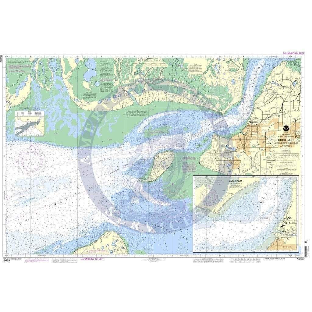 Cook Inlet Chart NOAA Nautical Chart 16665: Cook Inlet-Approaches to NOAA Anchorage ...