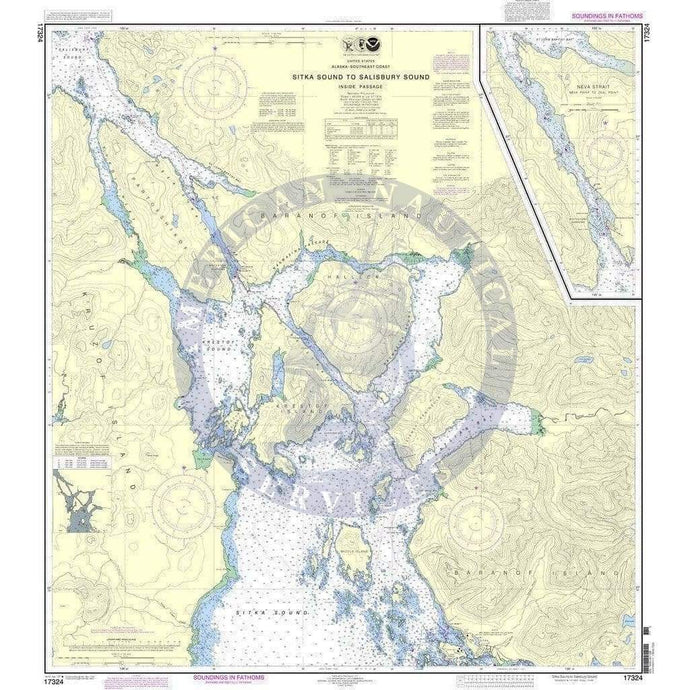 NOAA Nautical Chart 17324: Sitka Sound to Salisbury Sound, Inside Passage;Neva Str.-Neva Pt. to Zeal Pt.