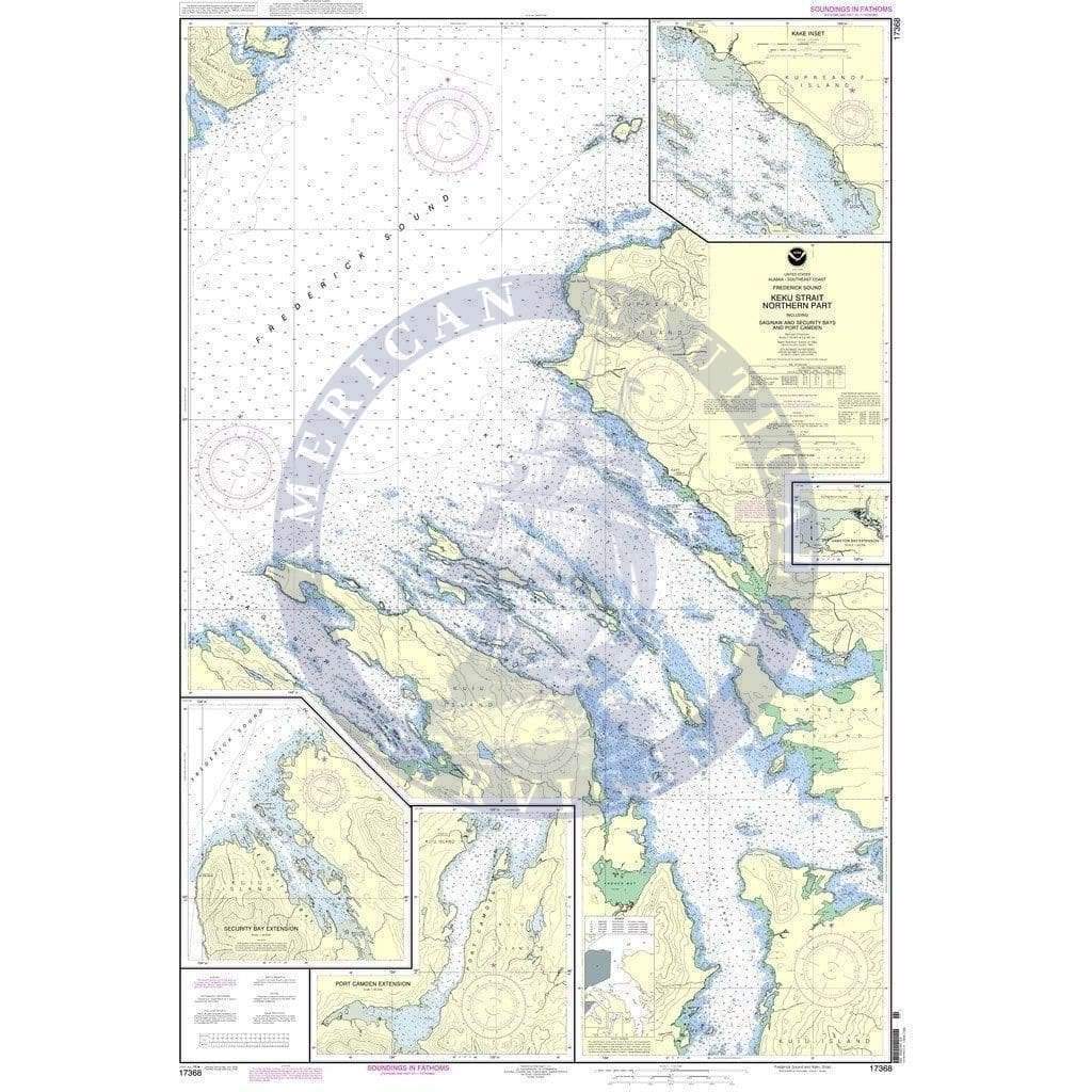 NOAA Nautical Chart 17368: Keku Strait-northern part, including Saginaw and Security Bays and Port Camden;Kake Inset
