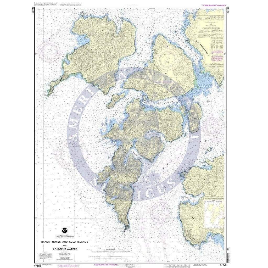 NOAA Nautical Chart 17406: Baker, Noyes, and Lulu Islands and adjacent waters