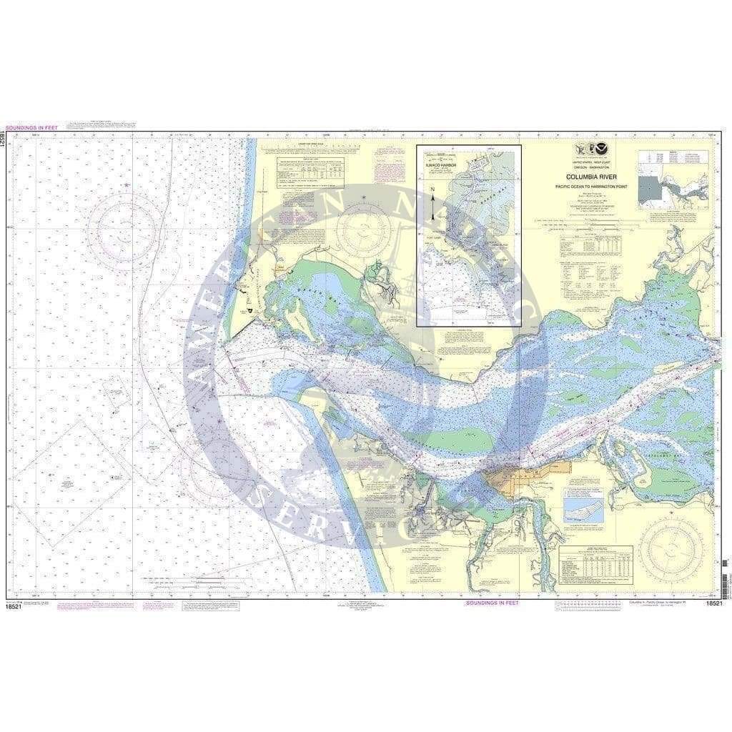 NOAA Nautical Chart 18521: Columbia River Pacific Ocean to Harrington Point;Ilwaco Harbor