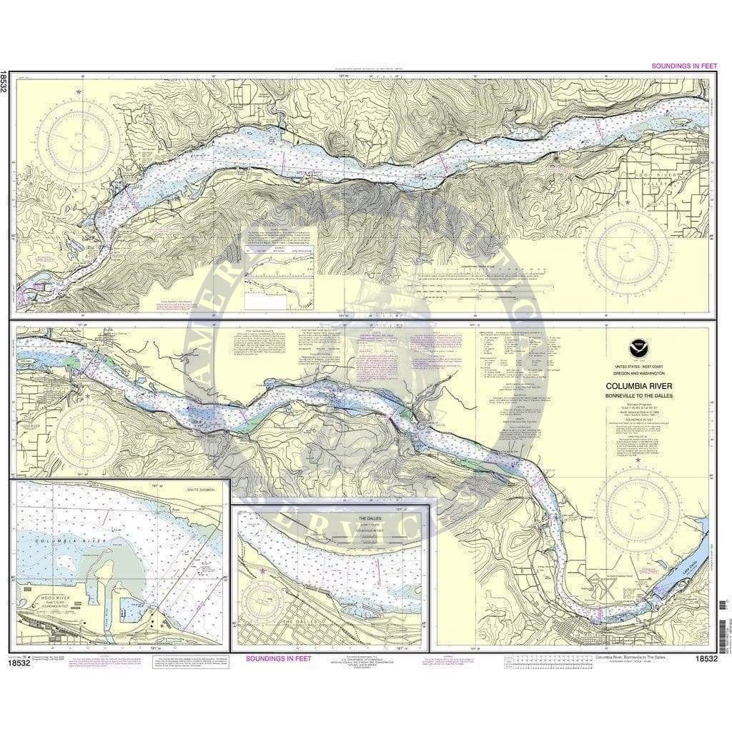 NOAA Nautical Chart 18532: Columbia River Bonneville To The Dalles; The Dalles; Hood River