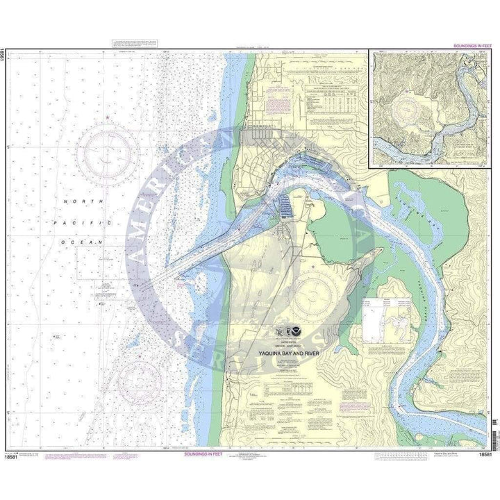 NOAA Nautical Chart 18581 Yaquina Bay and River;Continuation of Yaqui