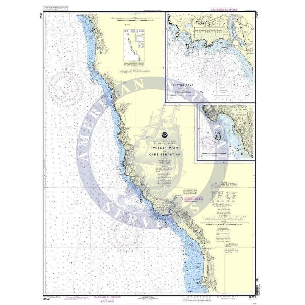 NOAA Nautical Chart 18602: Pyramid Point to Cape Sebastian;Chetco Cove;Hunters Cove