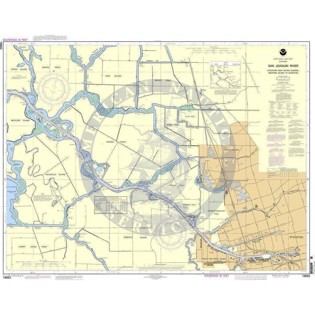 NOAA Nautical Chart 18663: San Joaquin River Stockton Deep Water Channel Medford Island to Stockton