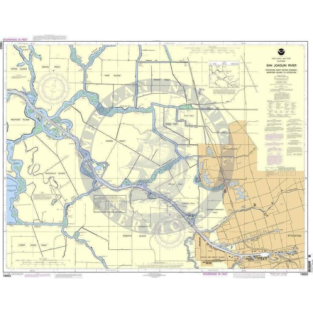 NOAA Nautical Chart 18663: San Joaquin River Stockton Deep Water Channel Medford Island to Stockton