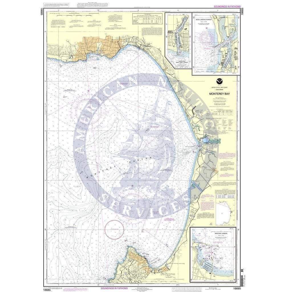 NOAA Nautical Chart 18685: Monterey Bay; Monterey Harbor; Moss Landing Harbor; Santa Cruz Small Craft Harbor