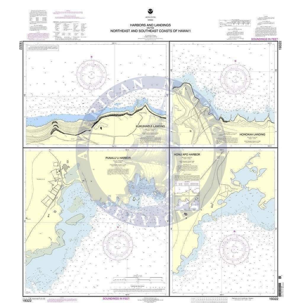 NOAA Nautical Chart 19322: Harbors and Landings on the Northeast and Southeast Coasts of Hawai'i;Punalu'u Harbor;Honu'apo Bay;Honokaa Landing;Kukuihaele Landing