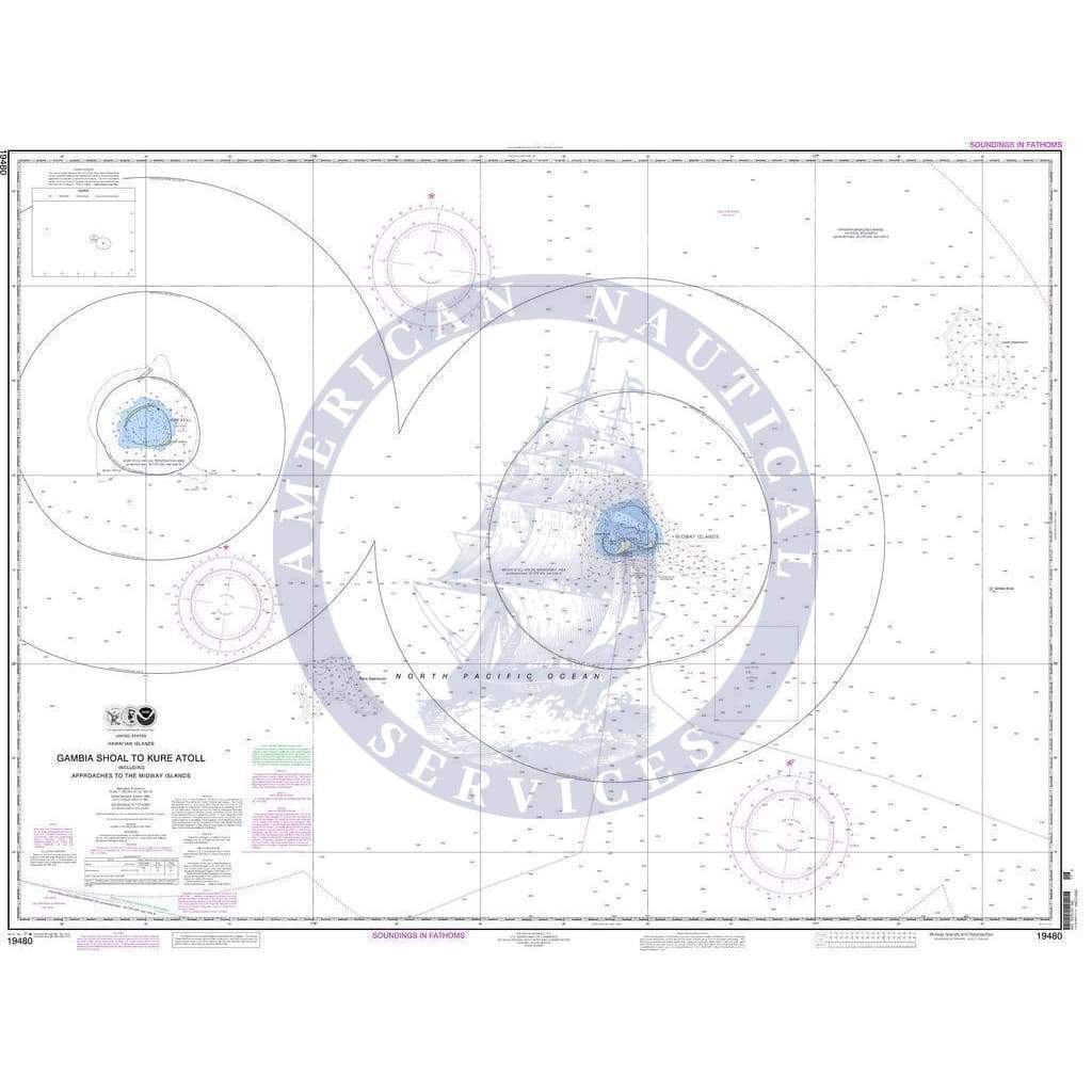 NOAA Nautical Chart 19480: Gambia Shoal to Kure Atoll including approaches to the Midway Islands