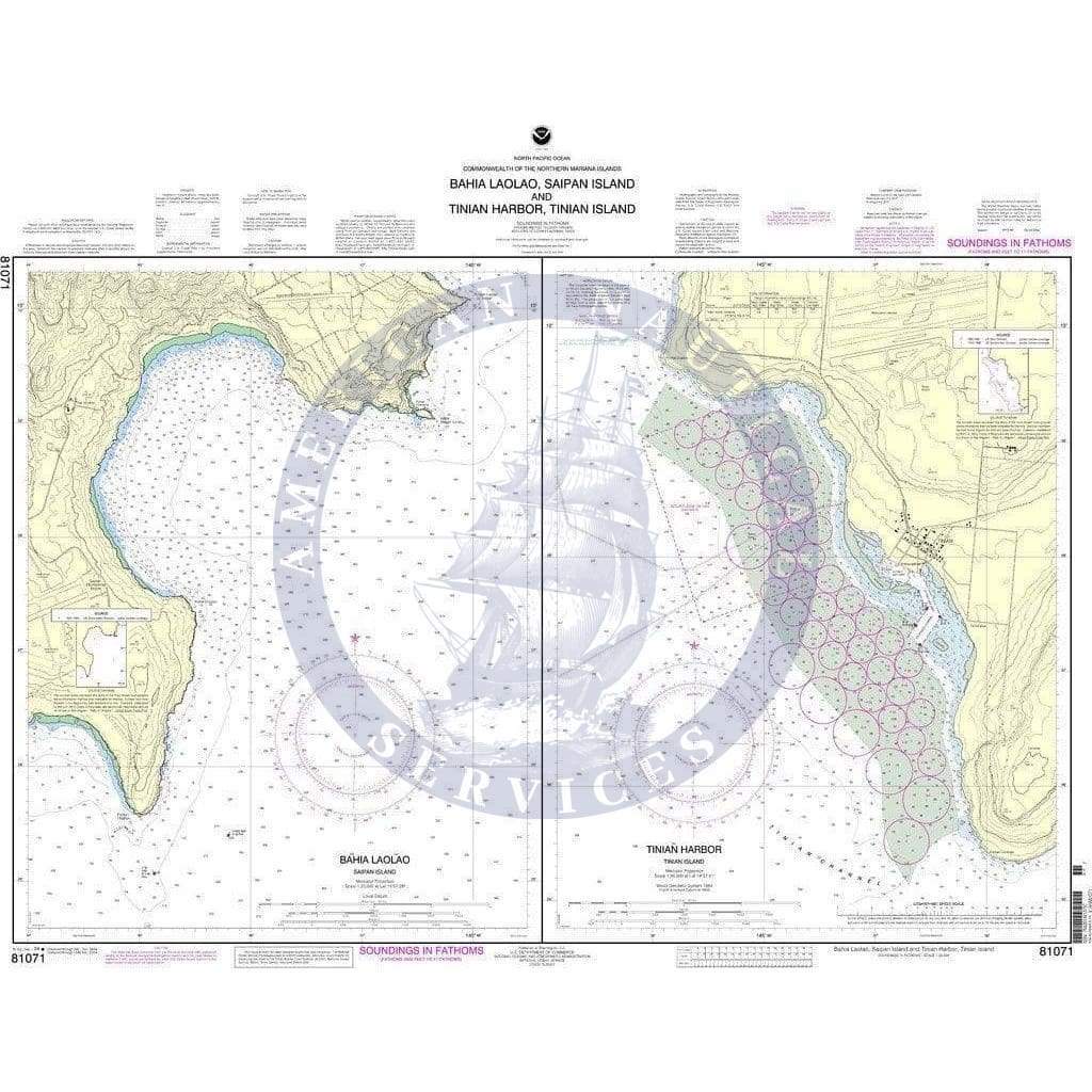 NOAA Nautical Chart 81071: Commonwealth of the Northern Mariana Islands Bahia Laolao, Saipan Island and Tinian Harbor, Tinian Island