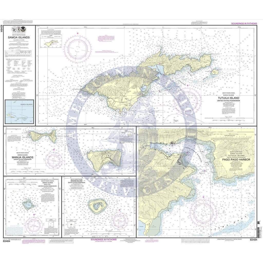 NOAA Nautical Chart 83484: U.S. Possessions in Samoa Islands Manua Islands;Pago Pago Harbor;Tutuila Island;Rose Atoll;Swains Island