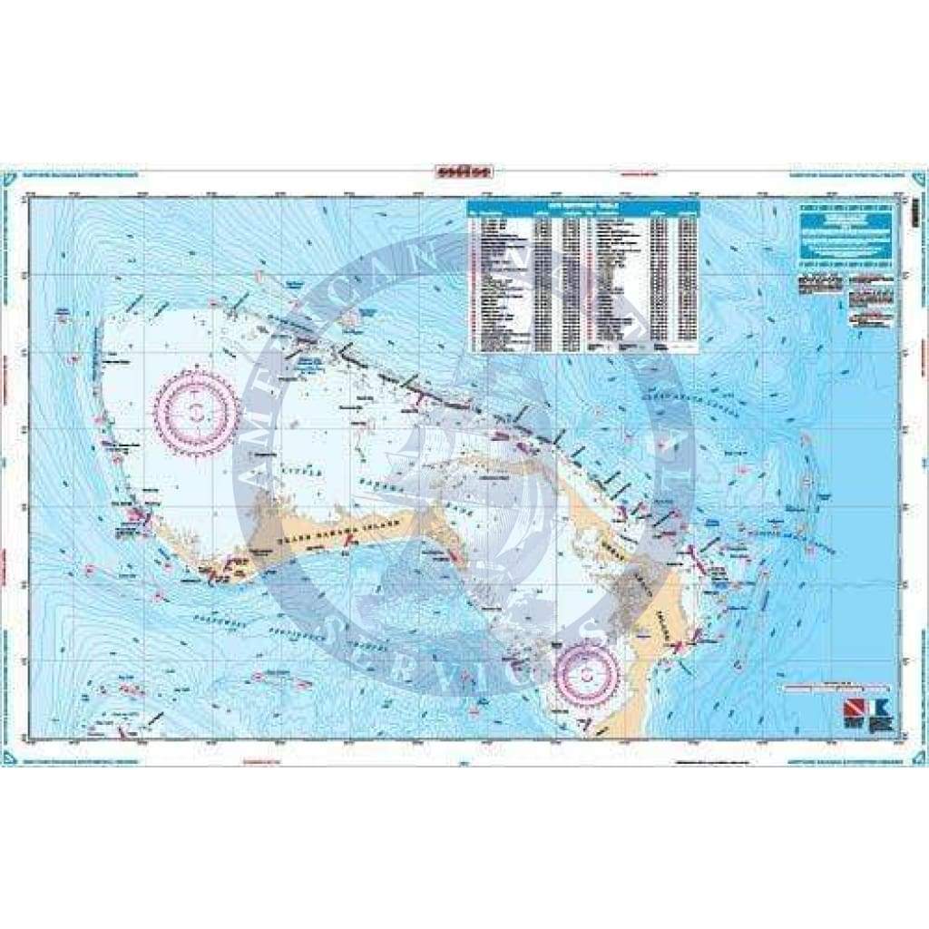 Northern Bahamas Bathymetric Offshore Fish and Dive Chart 120F