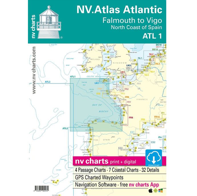 NV Chart Atlas Atlantic ATL1: Falmouth to Vigo and the North Coast of Spain, 2018/2019 Edition