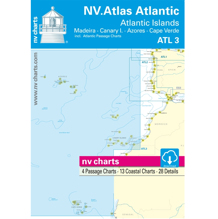 NV Chart Atlas Atlantic ATL3: Atlantic Islands - Madeira, Canary Islands, Azores, Cape Verde, 2018/2019 Edition