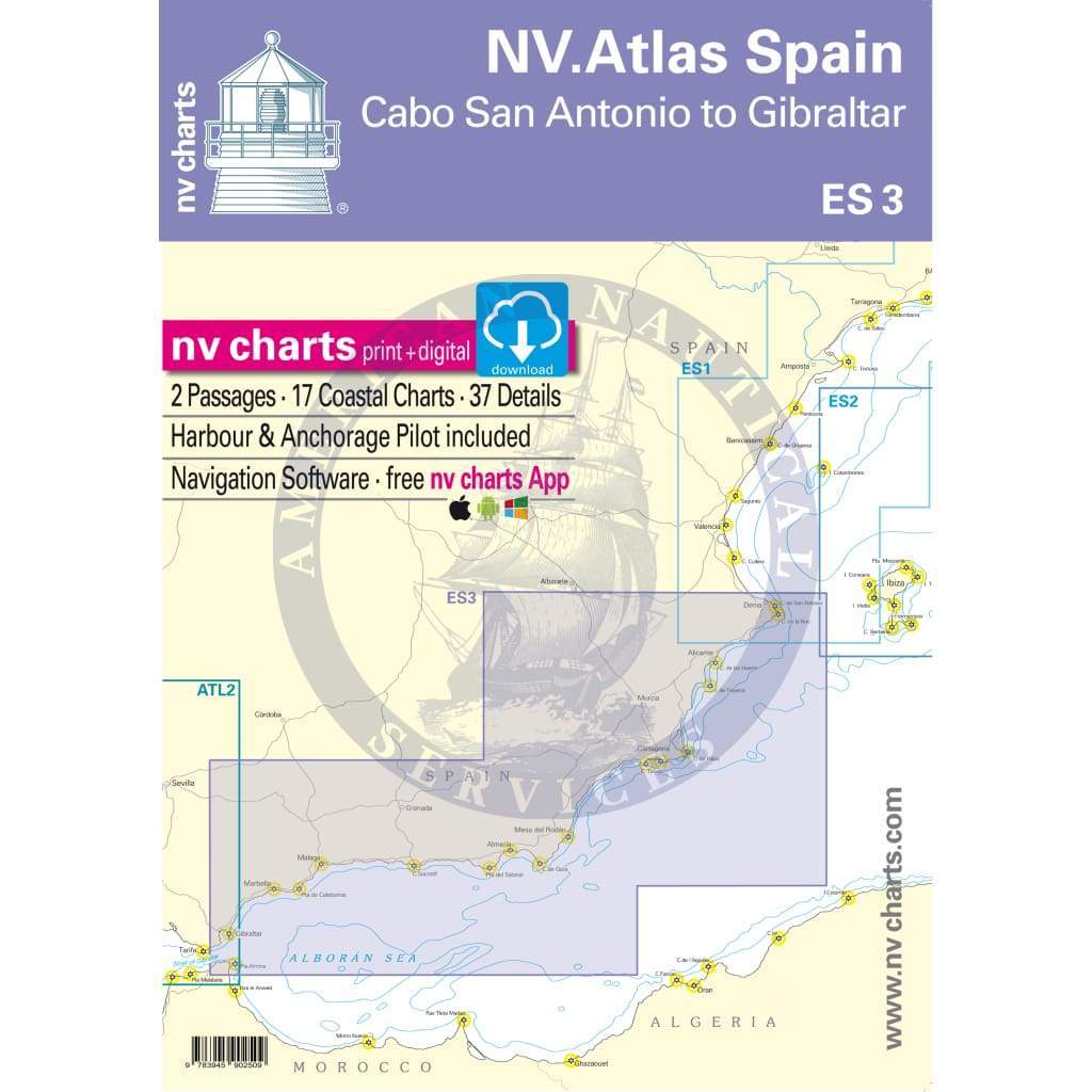 NV. Charts Spain ES3: Cabo San Antonio to Gibraltar, 2018 Edition