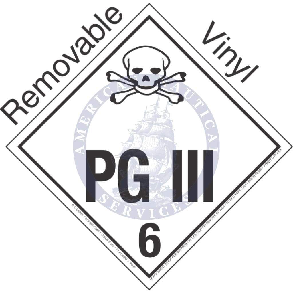 Placard Class 6.2: PG III, Domestic Standard Worded