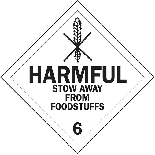 Placard Class 6: Harmful Stow Away from Foodstuffs, Domestic Standard Worded