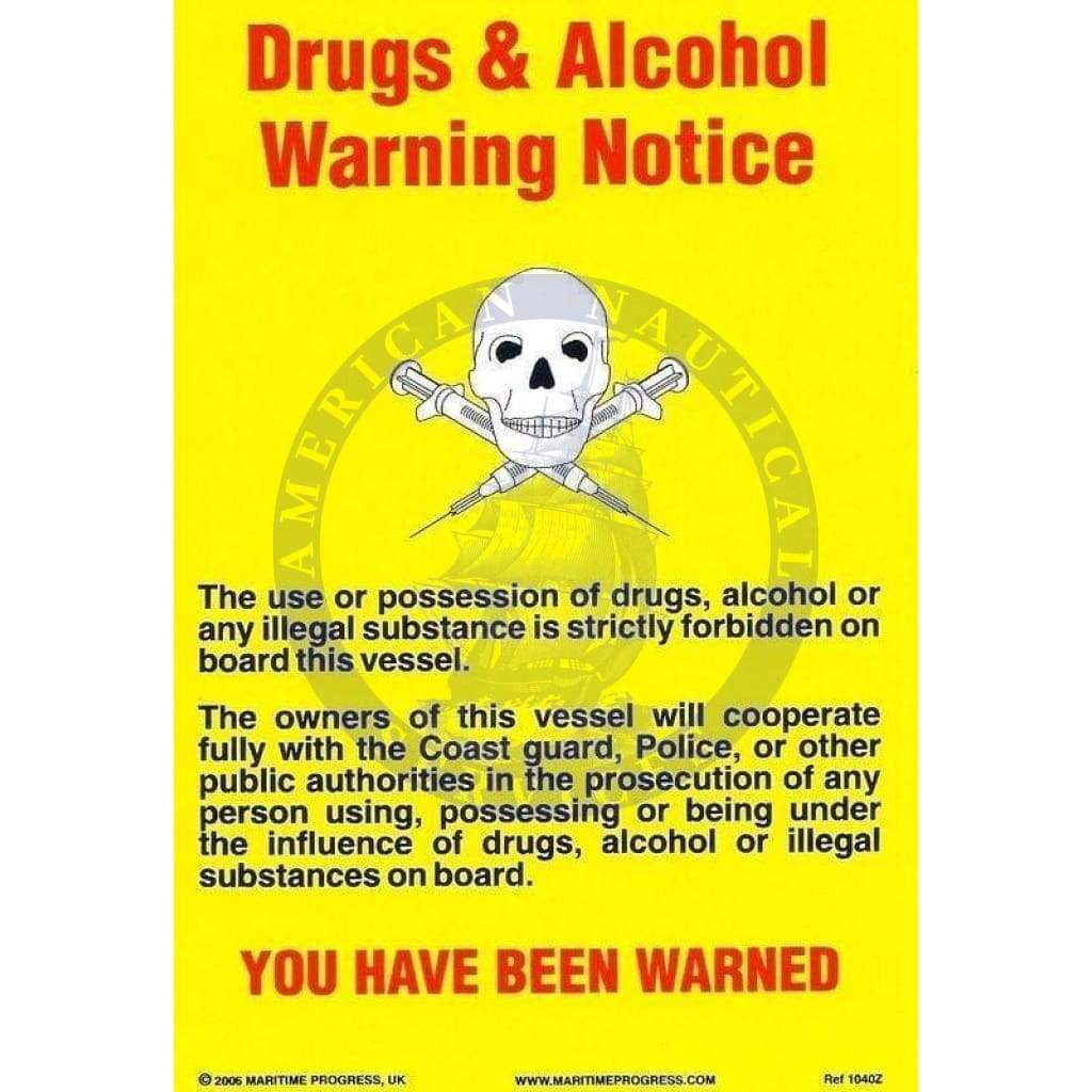 Poster - Cabin Size Drugs and Alcohol Warning Notice