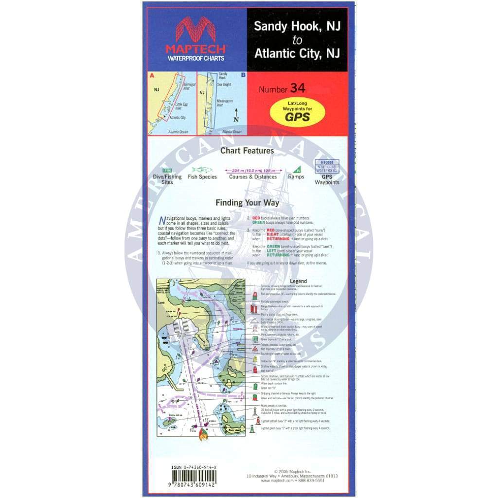 Sandy Hook, NJ to Atlantic City, NJ Waterproof Chart, 5th Edition