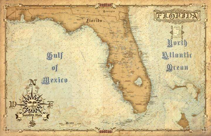 Vintage Style Florida Map (Antique Maps of Florida)